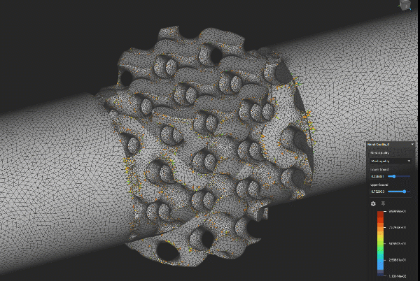 An example of analyzing a gyroid structure mesh using the mesh quality block.