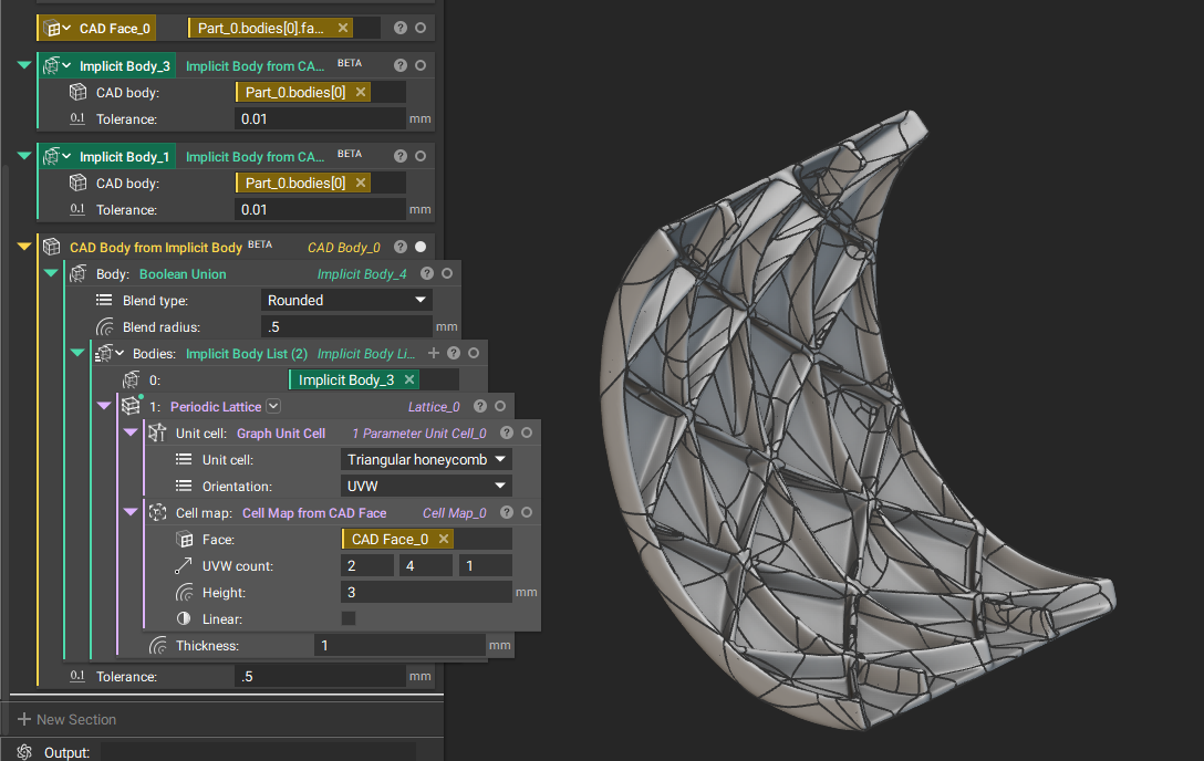 A CAD part generated from an implicit body.
