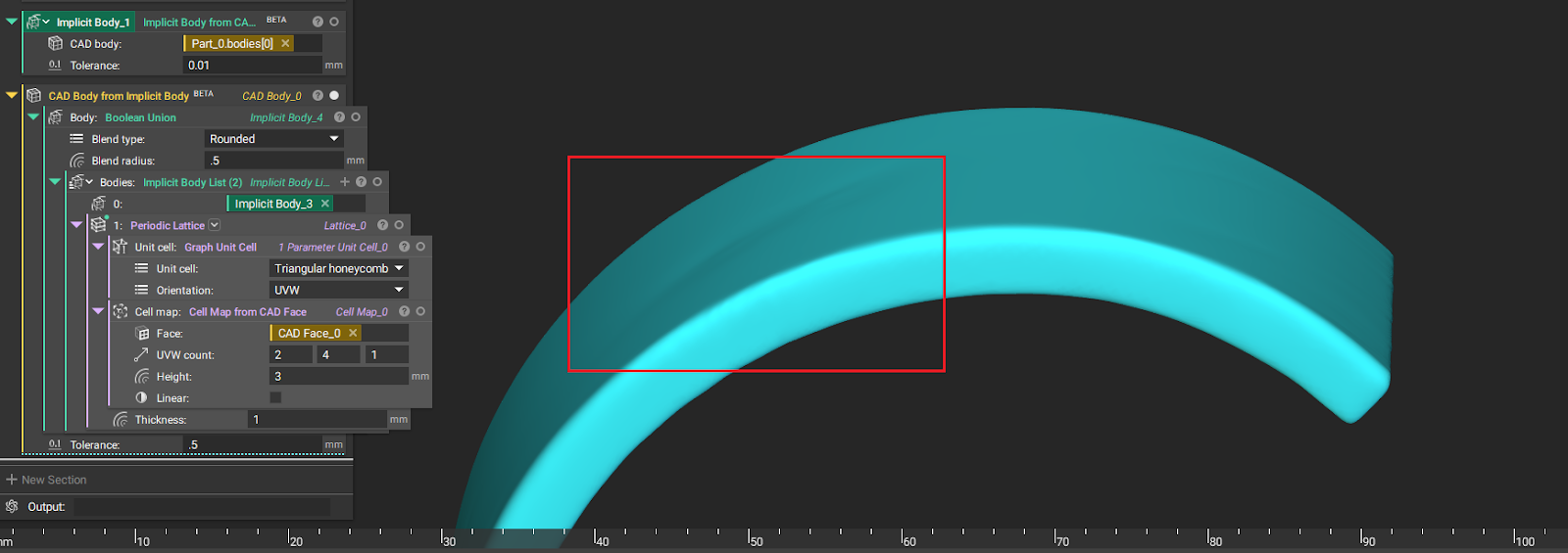 The back of the generated CAD part. The image is highlighting a dent on the back face of the CAD Body.