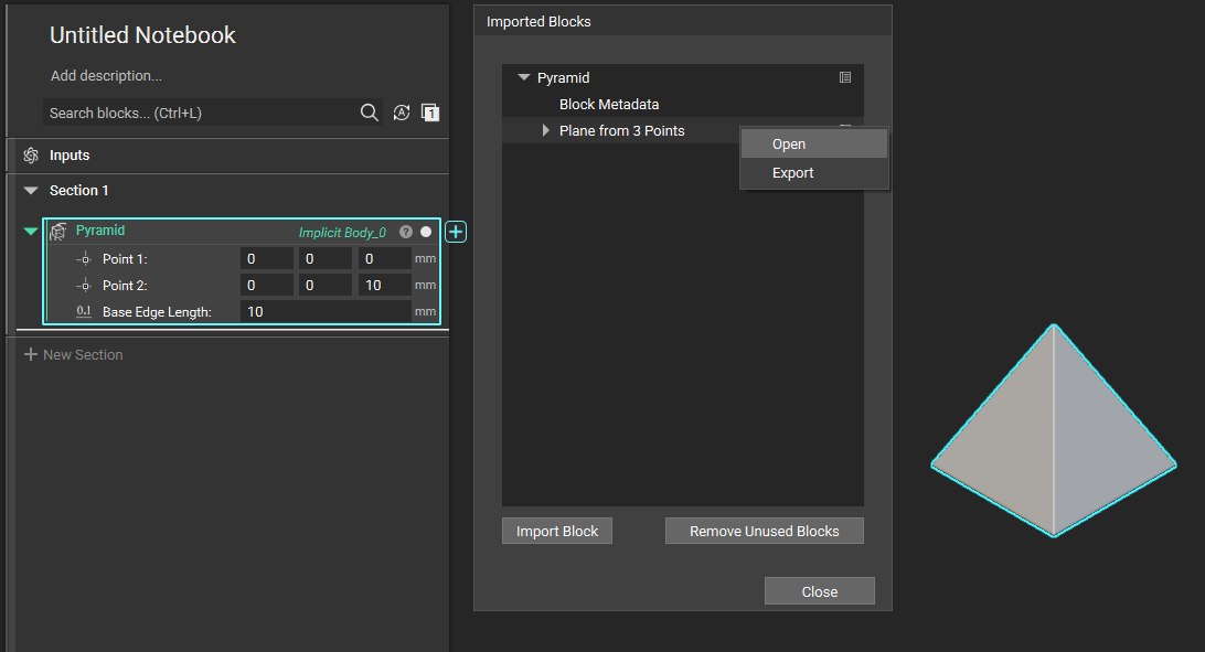 A custom block imported through the imported blocks menu. When the custom block has an arrow next to it, it indicates a drop down menu. This drop down menu shows any custom blocks that are used inside of the parent custom block. You can right click internal custom blocks to open them.