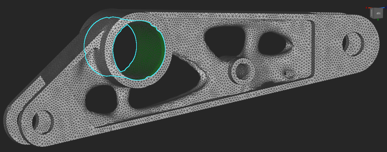 A mesh with a cylindrical boundary selected using the flood fill function.