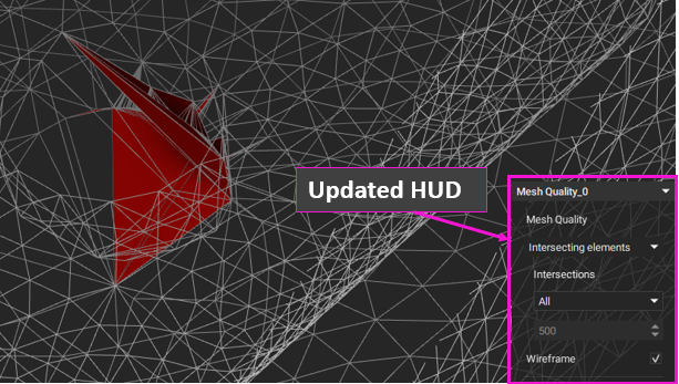 The image shows an updated heads up display for the mesh quality block.