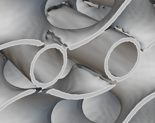 A close up section cut of a lattice without Precise Render enabled. There appears to be jagged edges on the geometry.