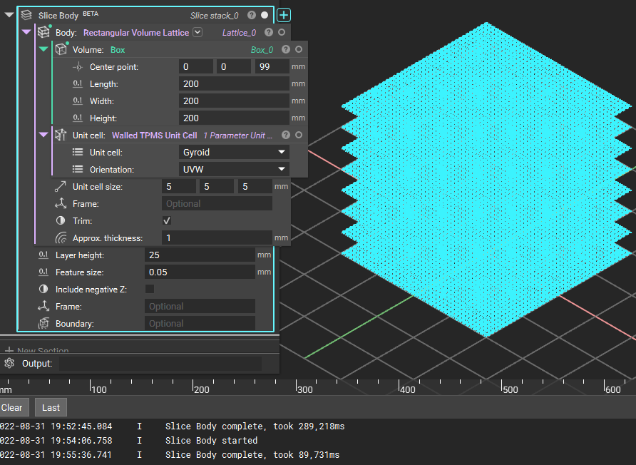 The Slice Body block creating slices of a Rectangular Volume Lattice.