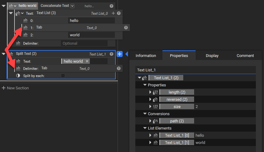 An example of using the Tab block to modify text.