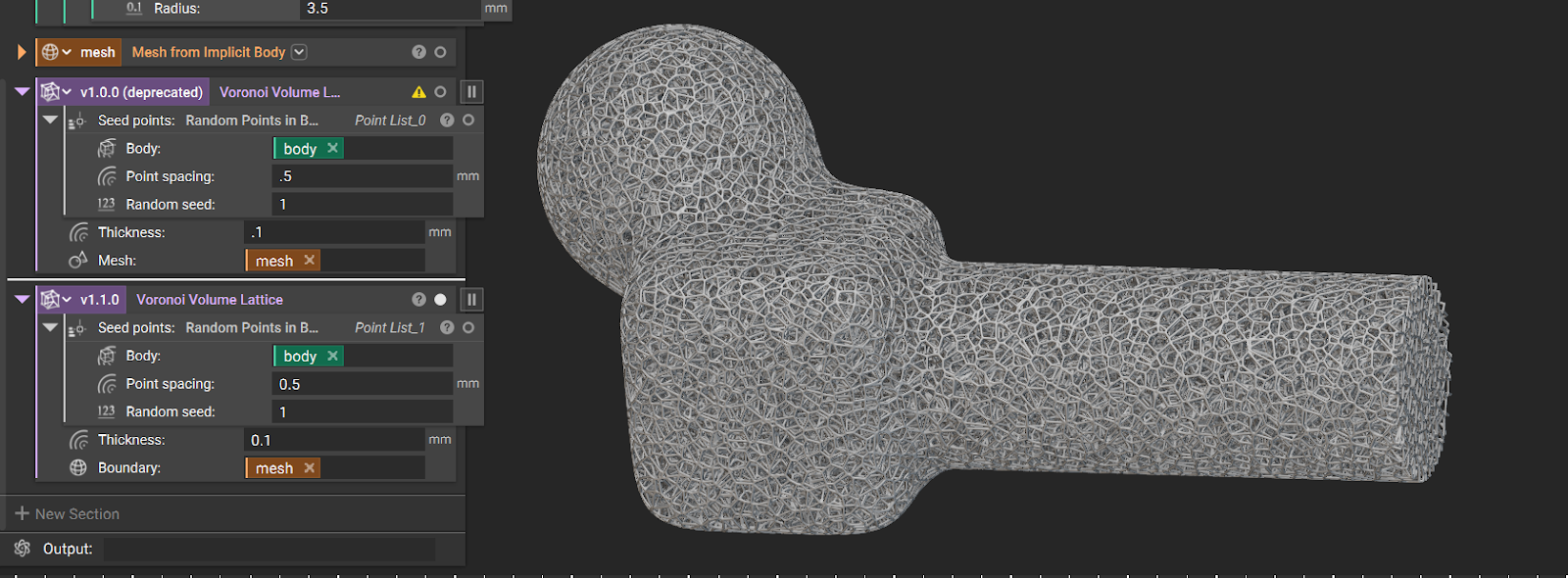 A Voronoi Volume Lattice version 1.1.0. This version provides faster lattice generation when a surface mesh boundary is provided.