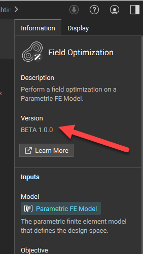 The information tab of the right side panel now shows the block version.