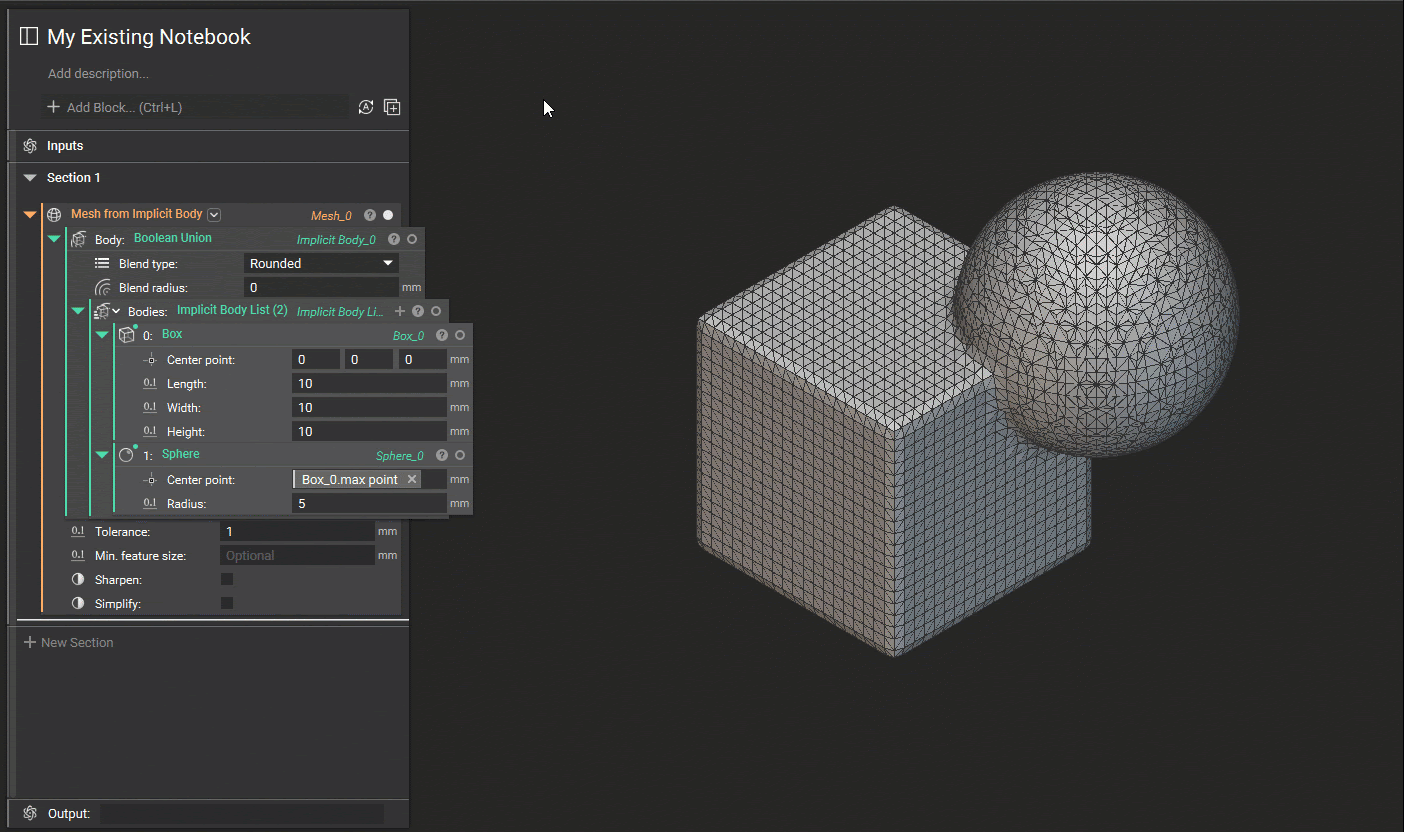 A gif showing how to create a custom block inside of an active nTop notebook.