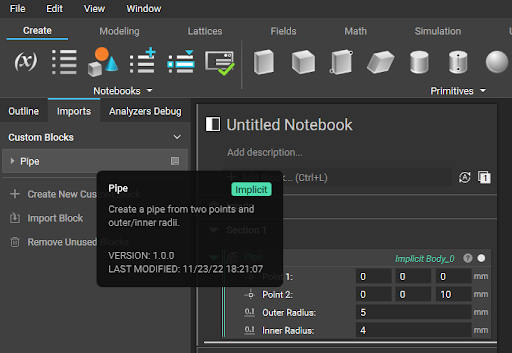 Imported Custom blocks now display their name, description, version, and last modified date when you hover over them in the imports tab.