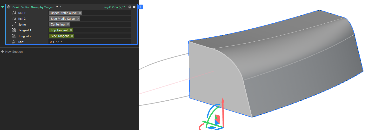 An example of using the Conic Section Sweep by Tangent block.