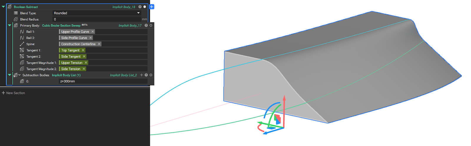 An example of using the Cubic Bezier Section Sweep block.