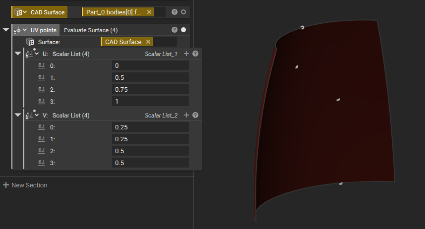 An example of using the Evaluate Surface block.