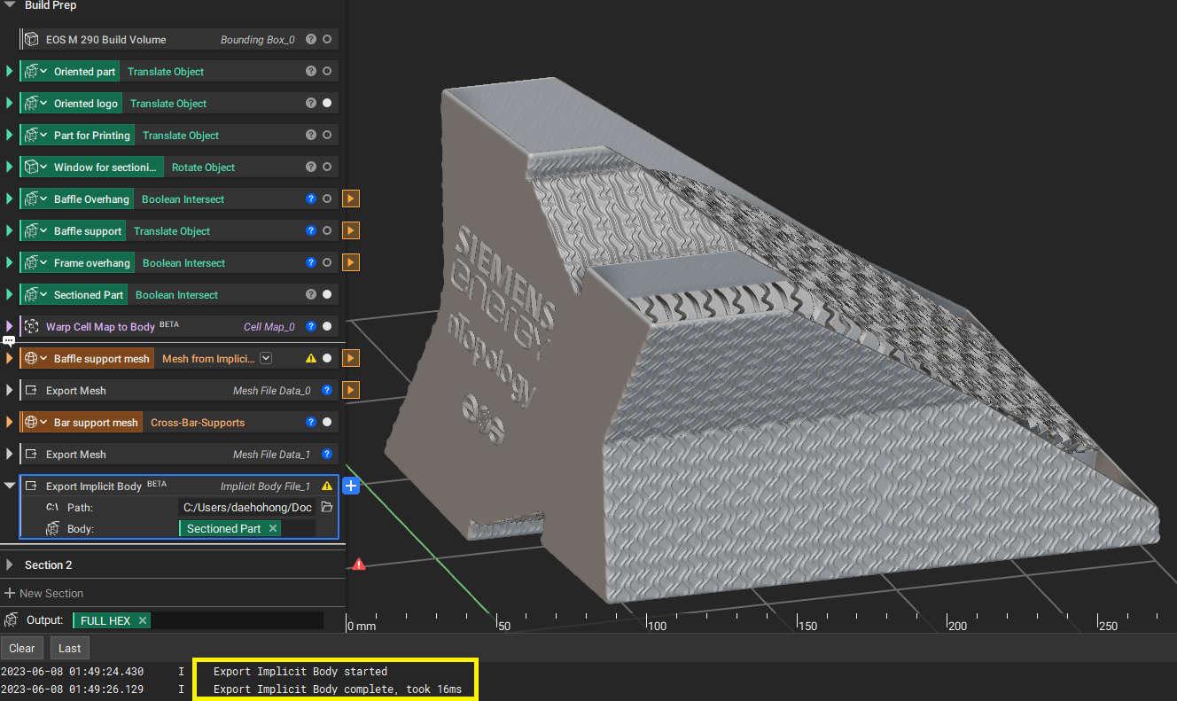 An example of using the Export Implicit Body block to export an implicit.