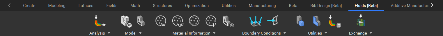 The Fluids tab in the nTop ribbon.