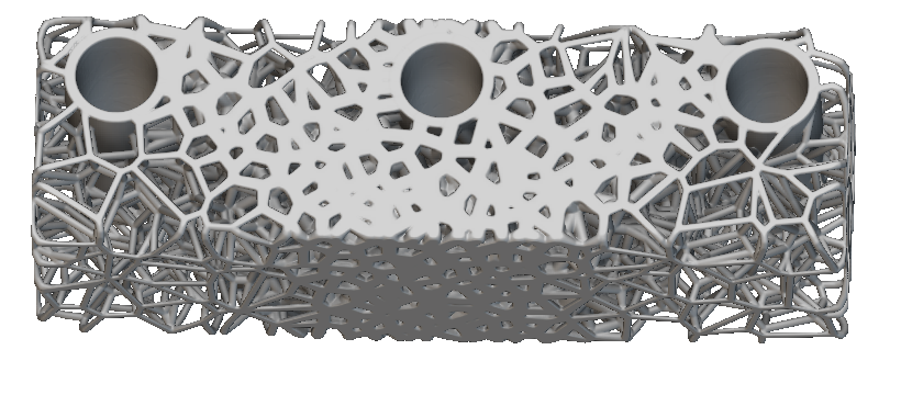 An example of the Parametric Voronoi Component block. The image shows a latticed part with varying thickness beams.