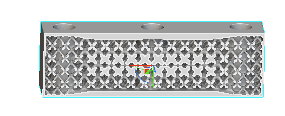 An example of the Parametric Shell-Infill Component block. The image shows a part that has variable shelling applied, and the inside of the part is filled with variable thickness lattice.
