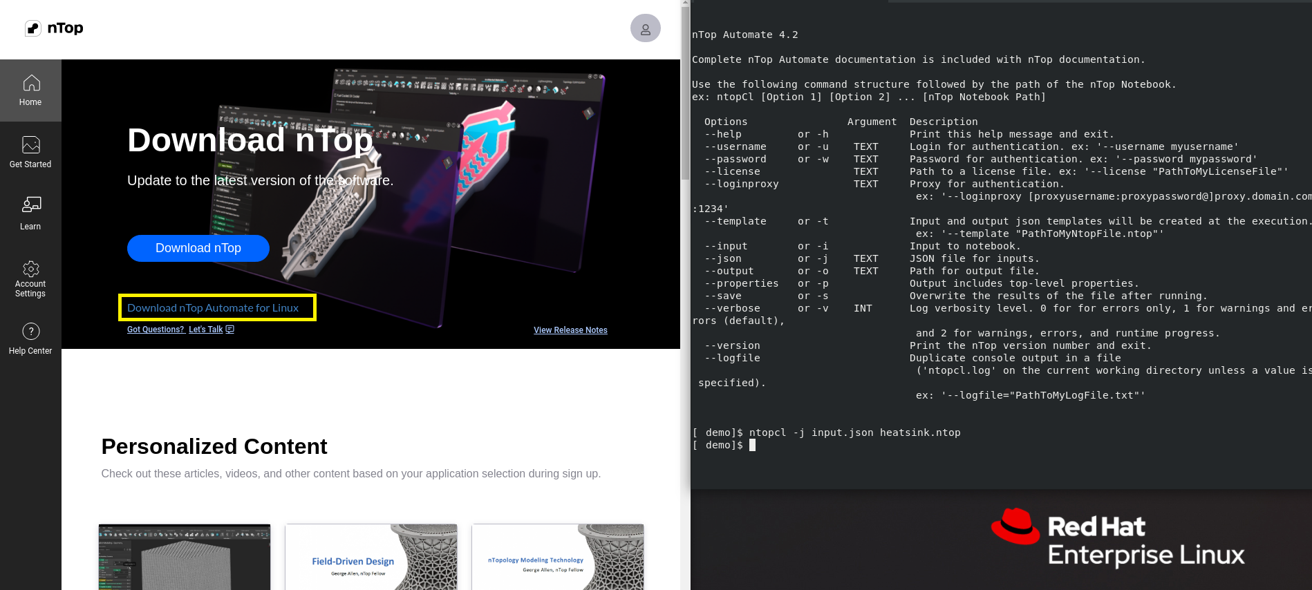 There is now a link on app.ntop.com to download nTop Automate for Linux.
