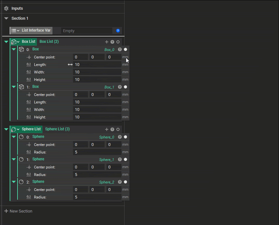 The updated properties panel of the Lister Interface type that now includes a size and reversed property chips.
