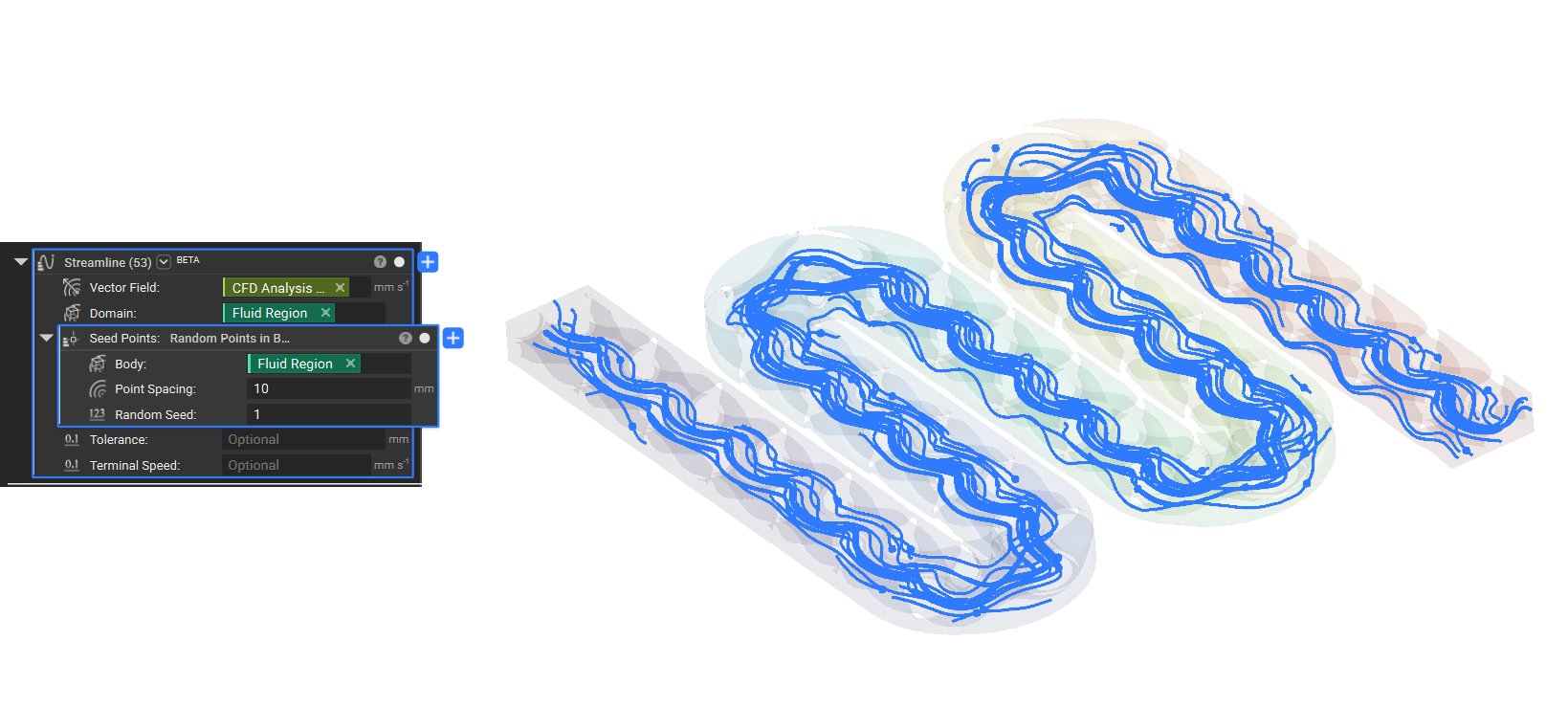 An example of the Streamline block visualizing the vector flow path.