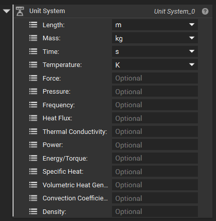 The updated Unit System block that now has additional optional inputs for measurement values.